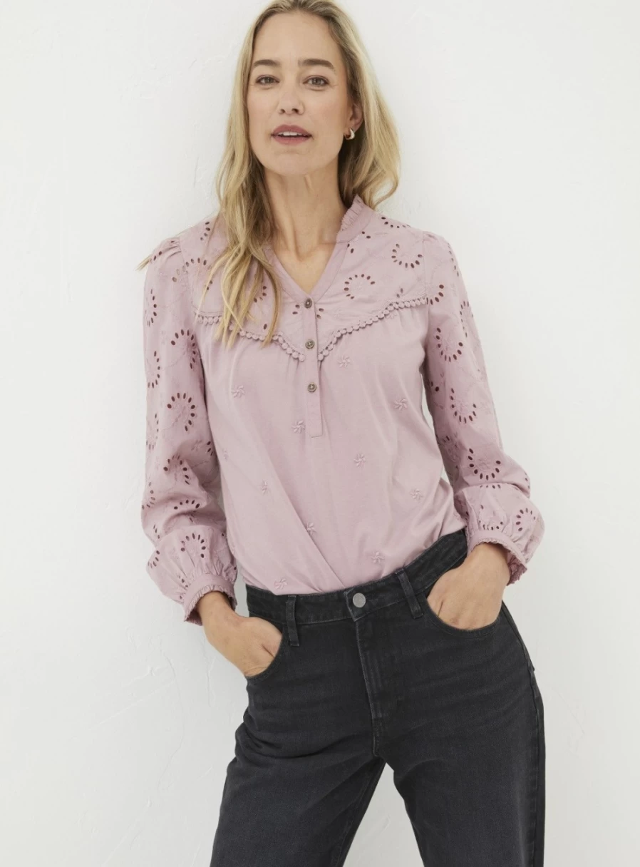 FatFace Women's Kerry Embroidered Top - Floral Broderie Blouse Size 24
