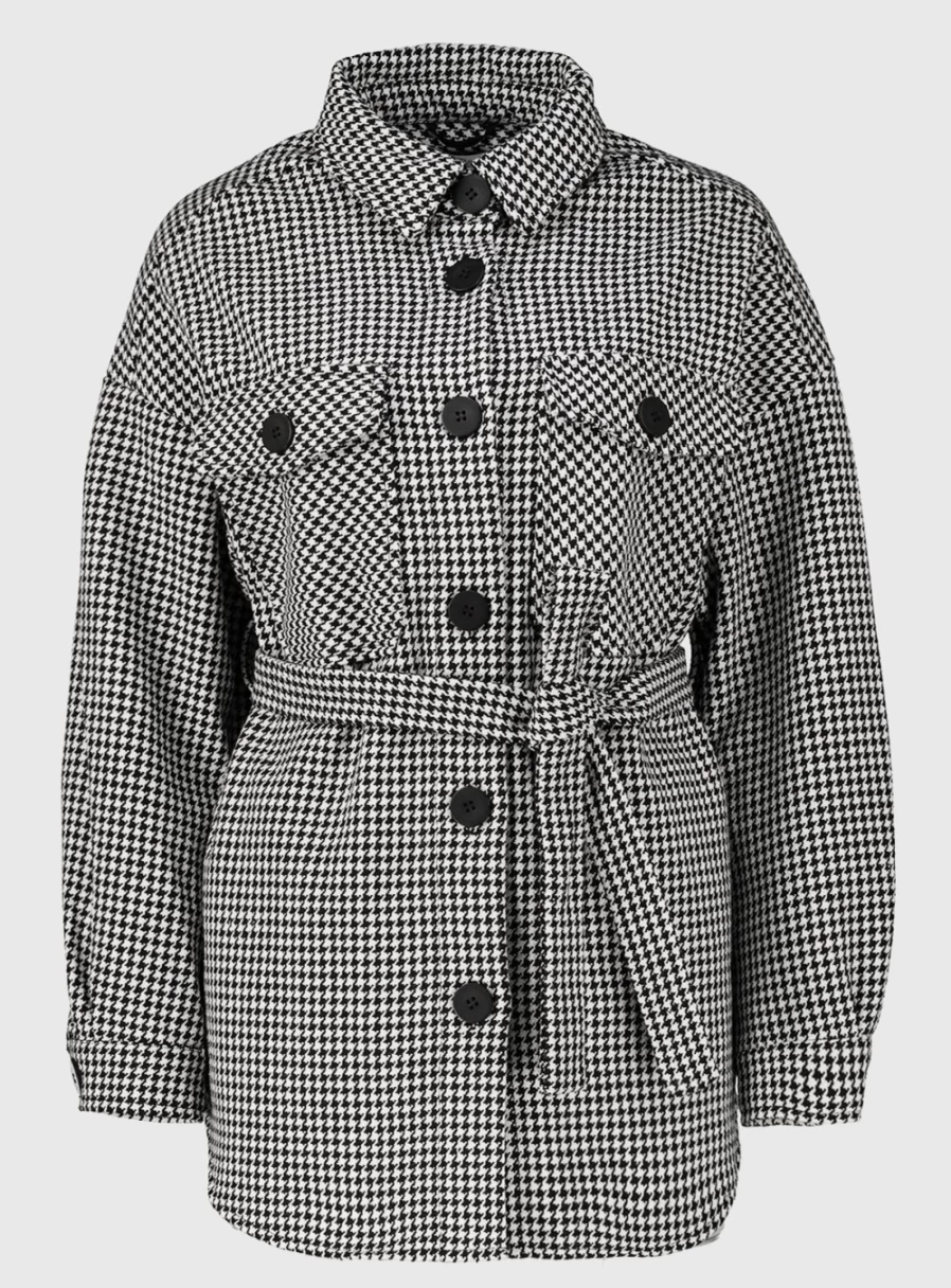 Tu Women's Mono Houndstooth Belted Shacket - Stylish Casual Jacket for Fall & Winter