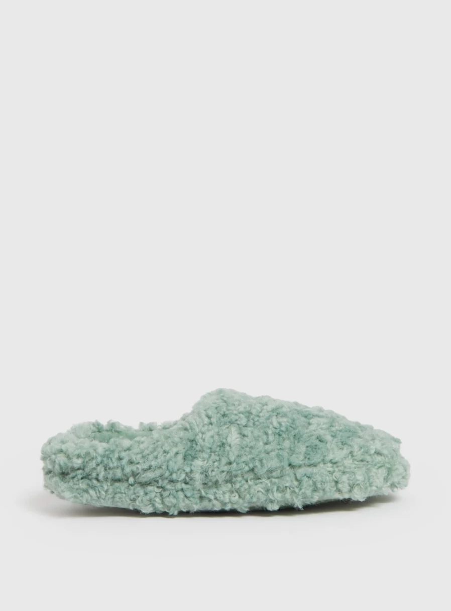 Tu Women's Sage Green Borg Slippers - Cozy Plush Indoor/Outdoor House Shoes