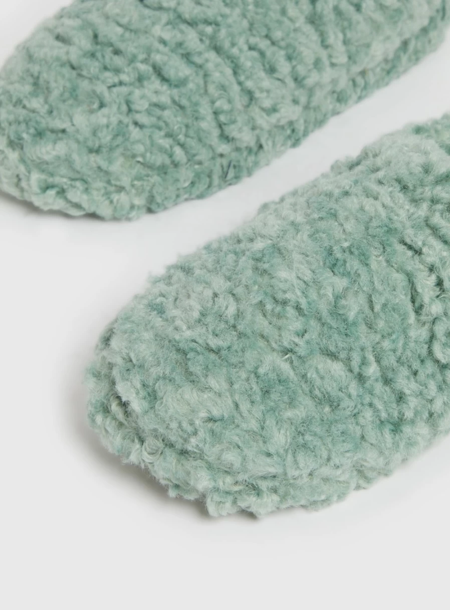 Tu Women's Sage Green Borg Slippers - Cozy Plush Indoor/Outdoor House Shoes