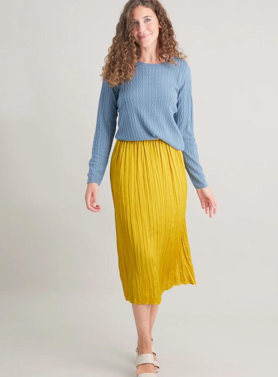 Tu Women's Chartreuse Green Crushed Satin Pleated Midi Skirt Size 14