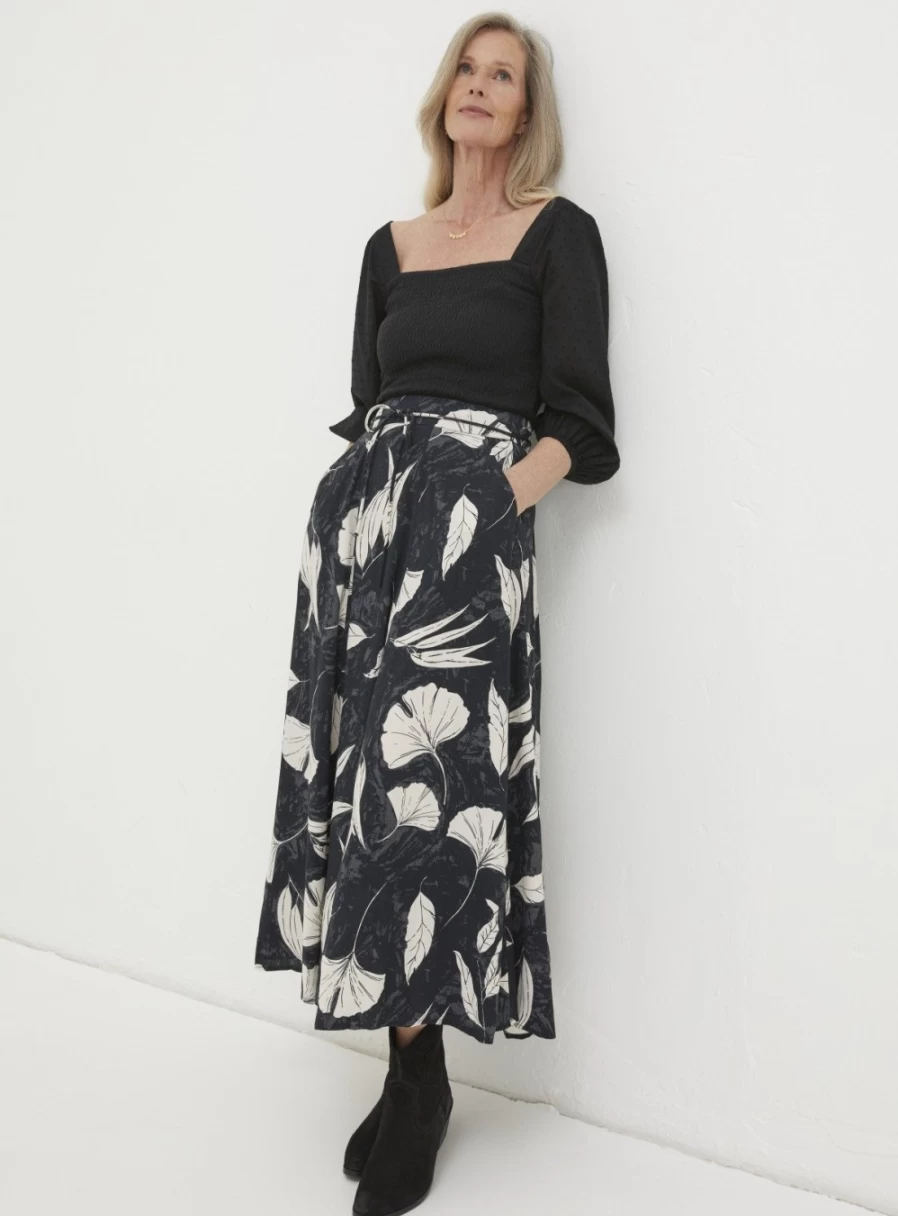 FatFace Women's Mason Twilight Leaves Midi Skirt - Floral Print Summer Skirt Size 20