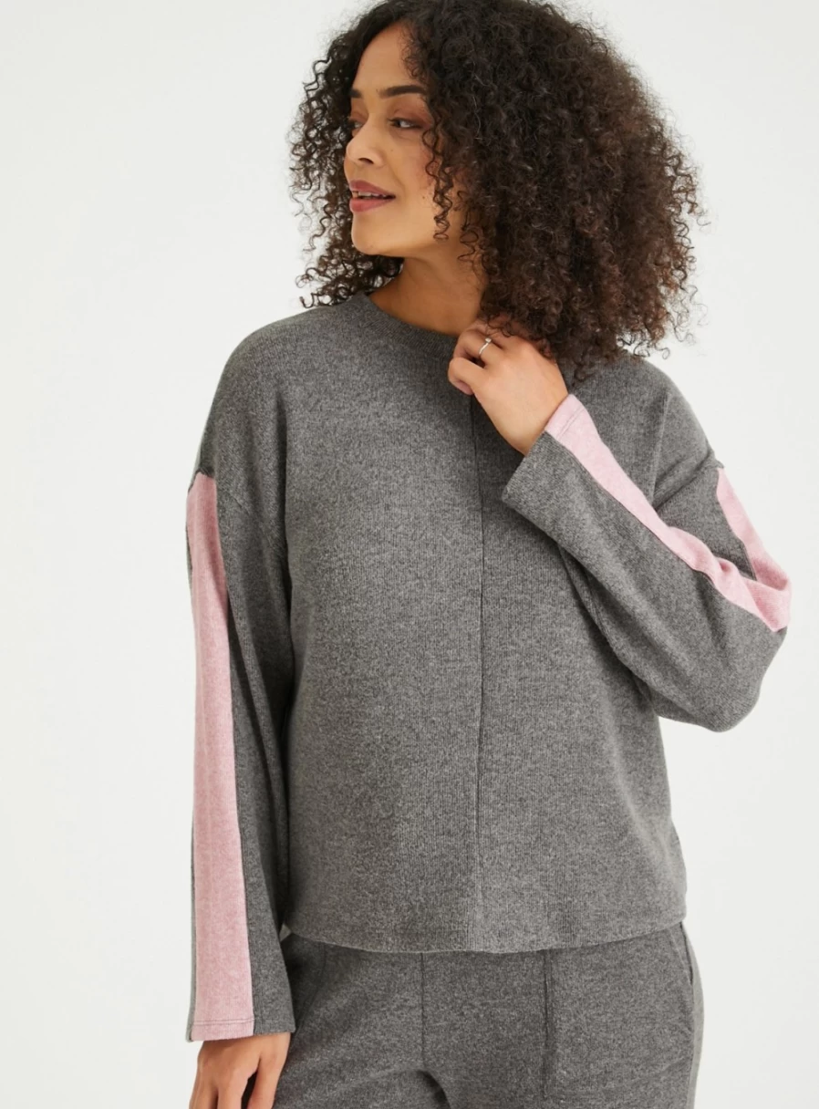 "Tu Women's Grey Soft Touch Dropped Shoulder Sweater - Cozy Oversized Knit Pullover"
