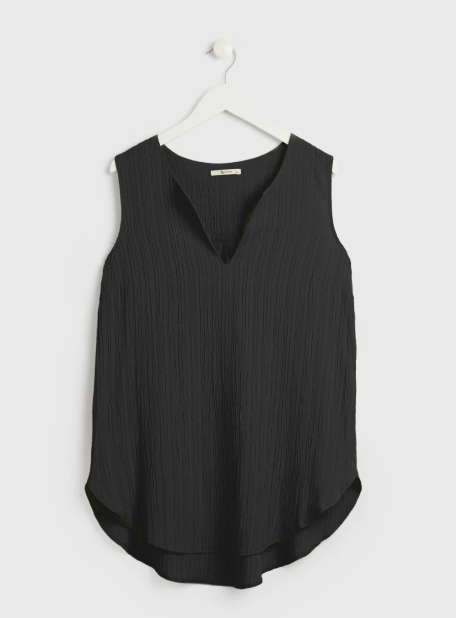 Tu Women's Black Textured Notch Neck Shell Top - Stylish Casual Blouse for Women