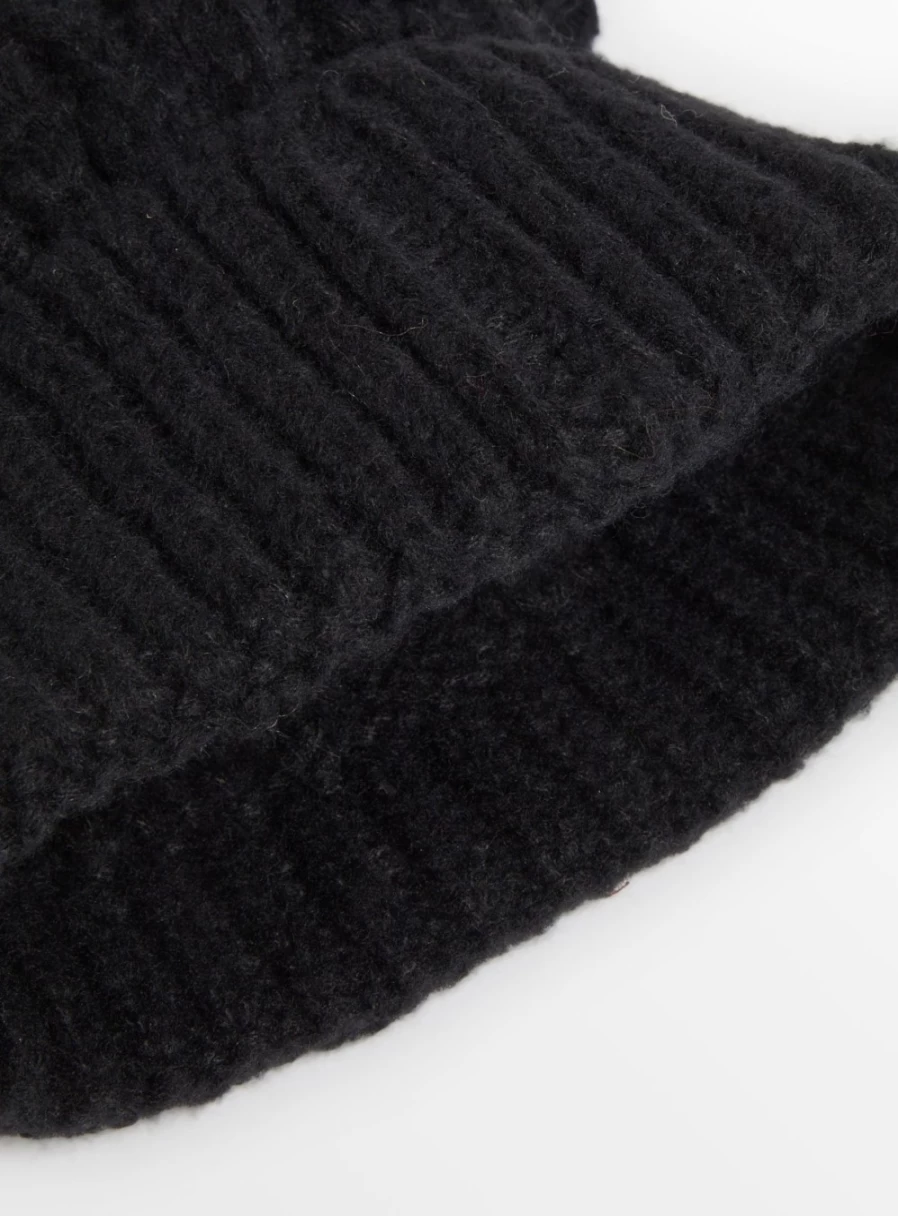 "Tu Women's Black Cable Knit Beanie with Pom Pom - One Size Winter Hat"