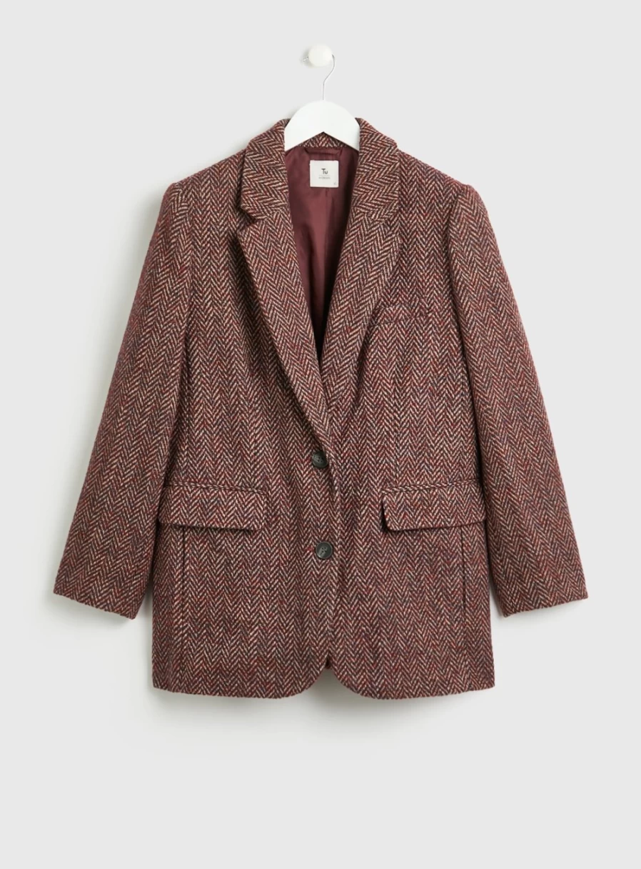 Tu Women's Red Herringbone Blazer Coat - Classic Fit 14