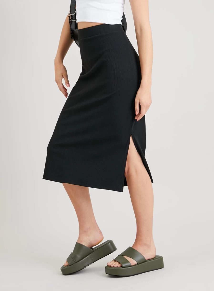 Tu Women's Black Ribbed Column Skirt - Slim Fit High Waist Pencil Skirt Size 12
