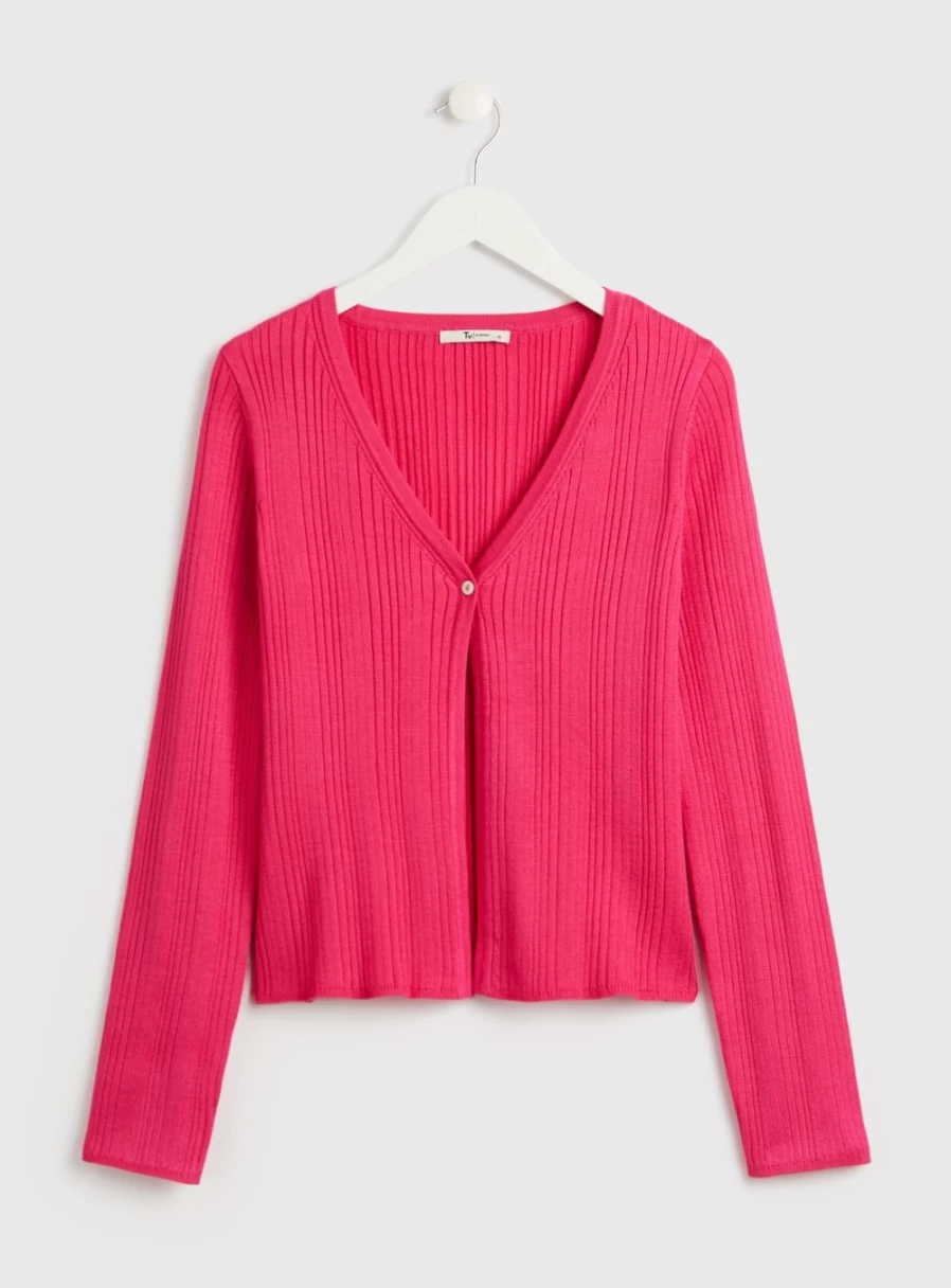 Tu Women's Pink Ribbed Lightweight Cardigan - Soft Stretch Knit Open Front Sweater
