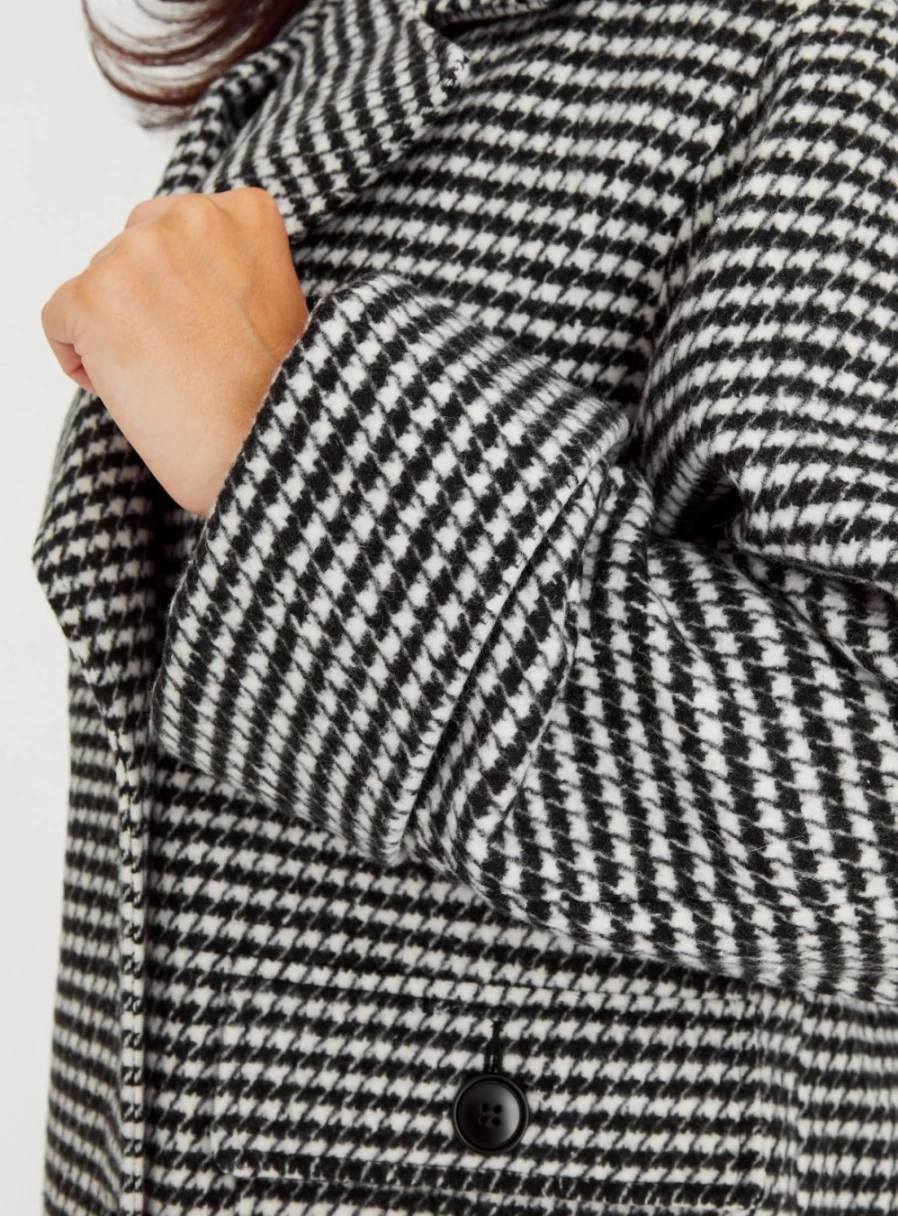 Tu Women's Mono Dogtooth Double Breasted Coat - Classic 8-Button Wool Blazer for Office Wear