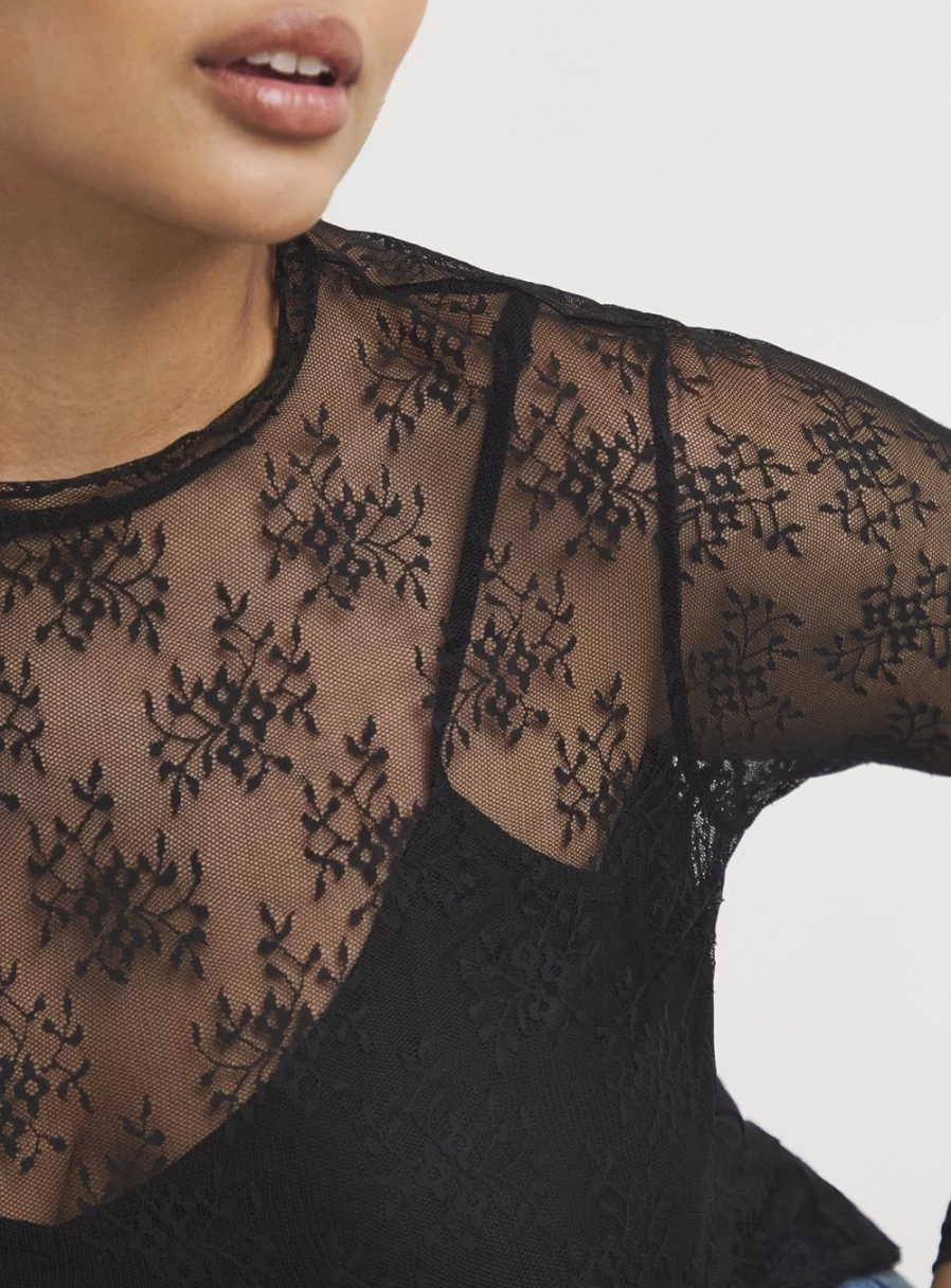 Simply Be Women's Black Lace Overlay Top - Elegant Feminine Blouse Size 26