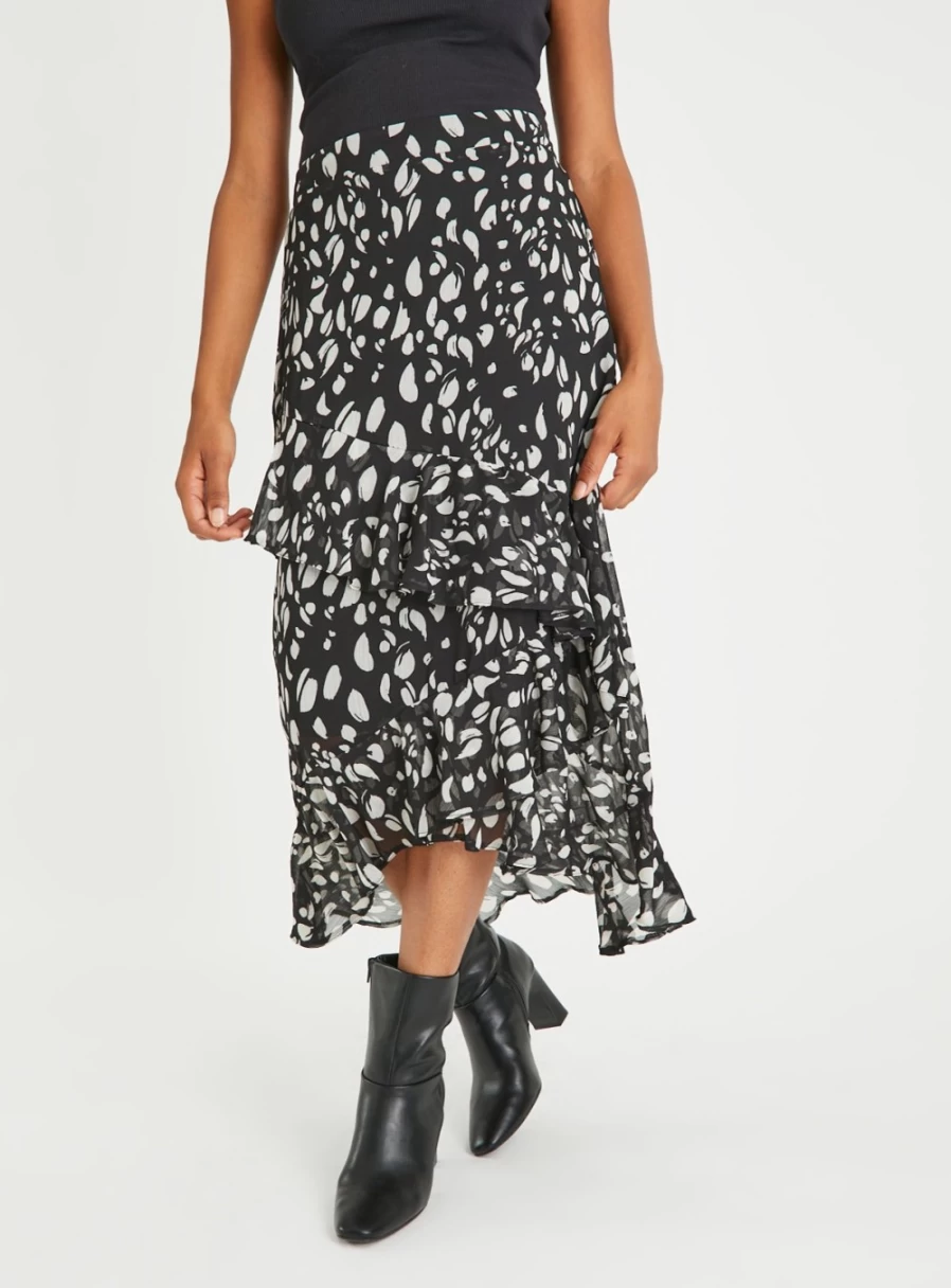 Tu Women's Elegant Mono Tiered Ruffle Midi Skirt - Stylish Layered Design for Everyday Wear