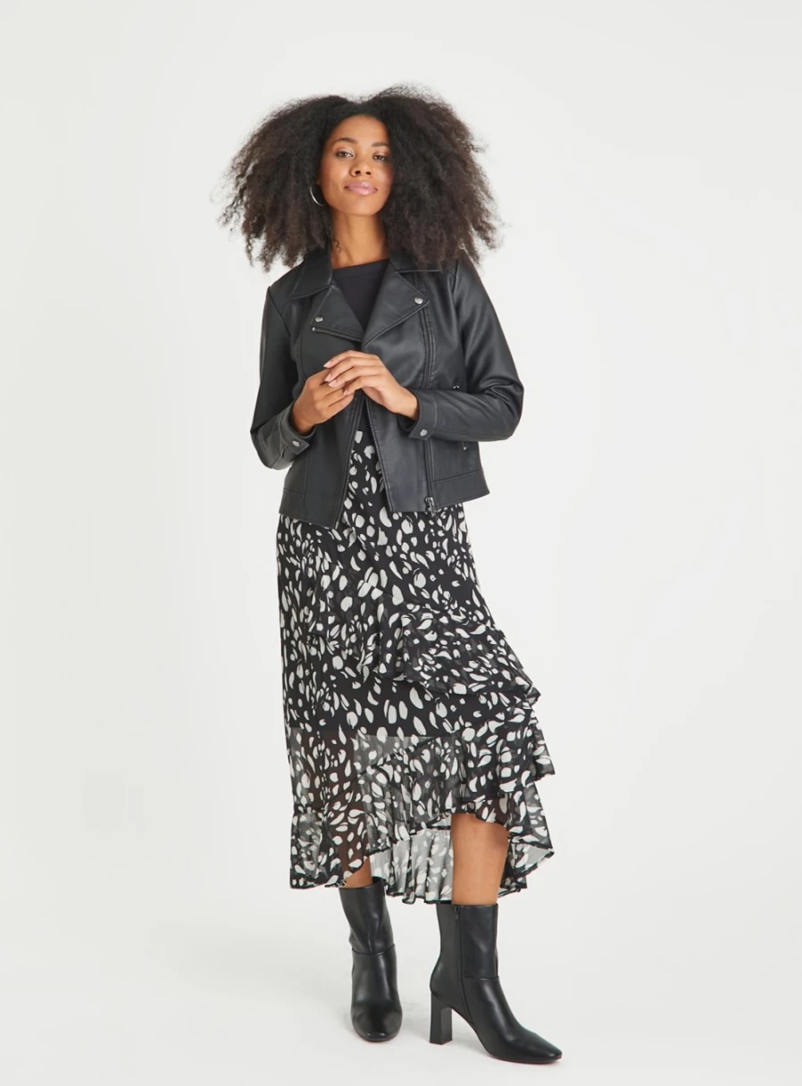 Tu Women's Elegant Mono Tiered Ruffle Midi Skirt - Stylish Layered Design for Everyday Wear