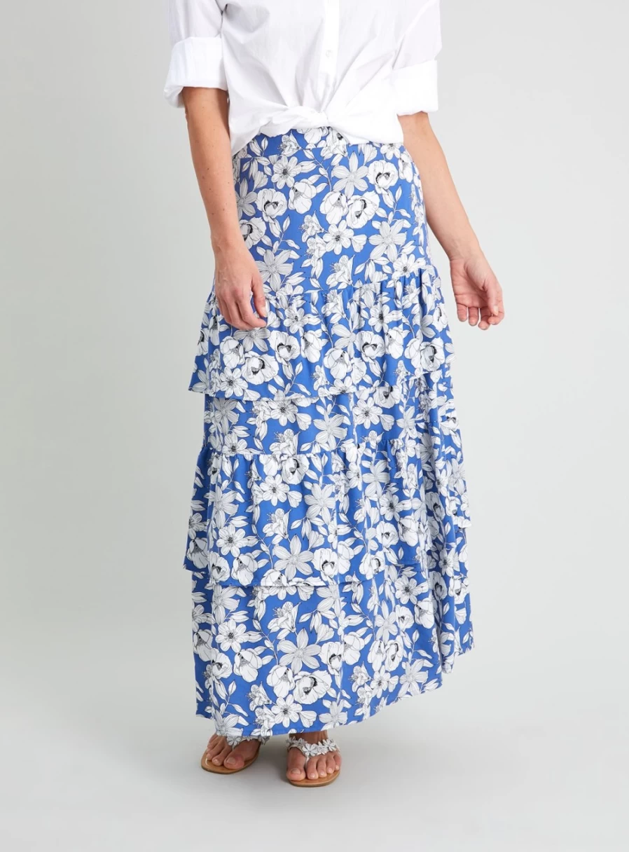 "Tu Women's Blue Floral Print Tiered Frill Maxi Skirt - Size 14 | Elegant Boho Summer Skirt"