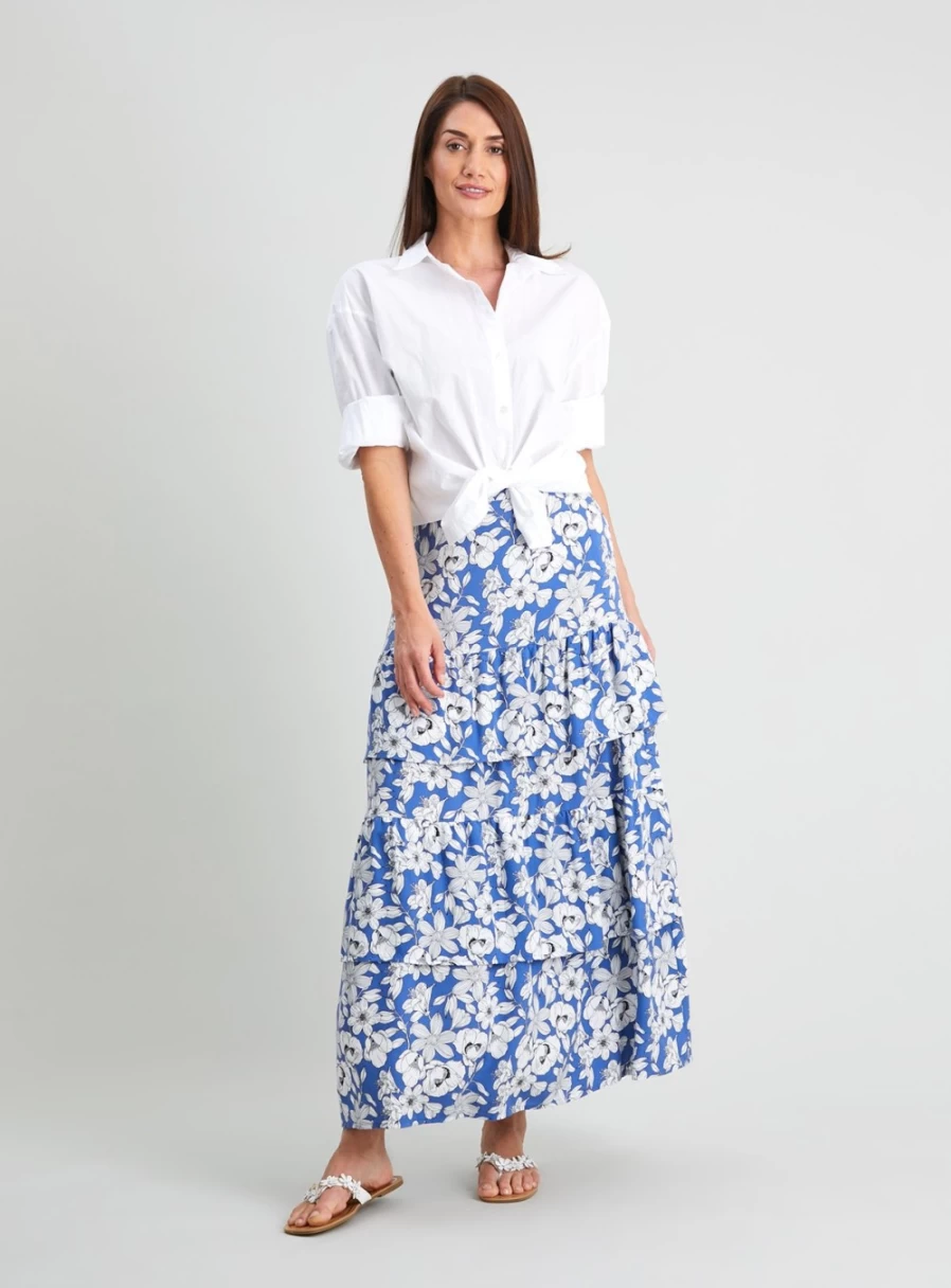 "Tu Women's Blue Floral Print Tiered Frill Maxi Skirt - Size 14 | Elegant Boho Summer Skirt"