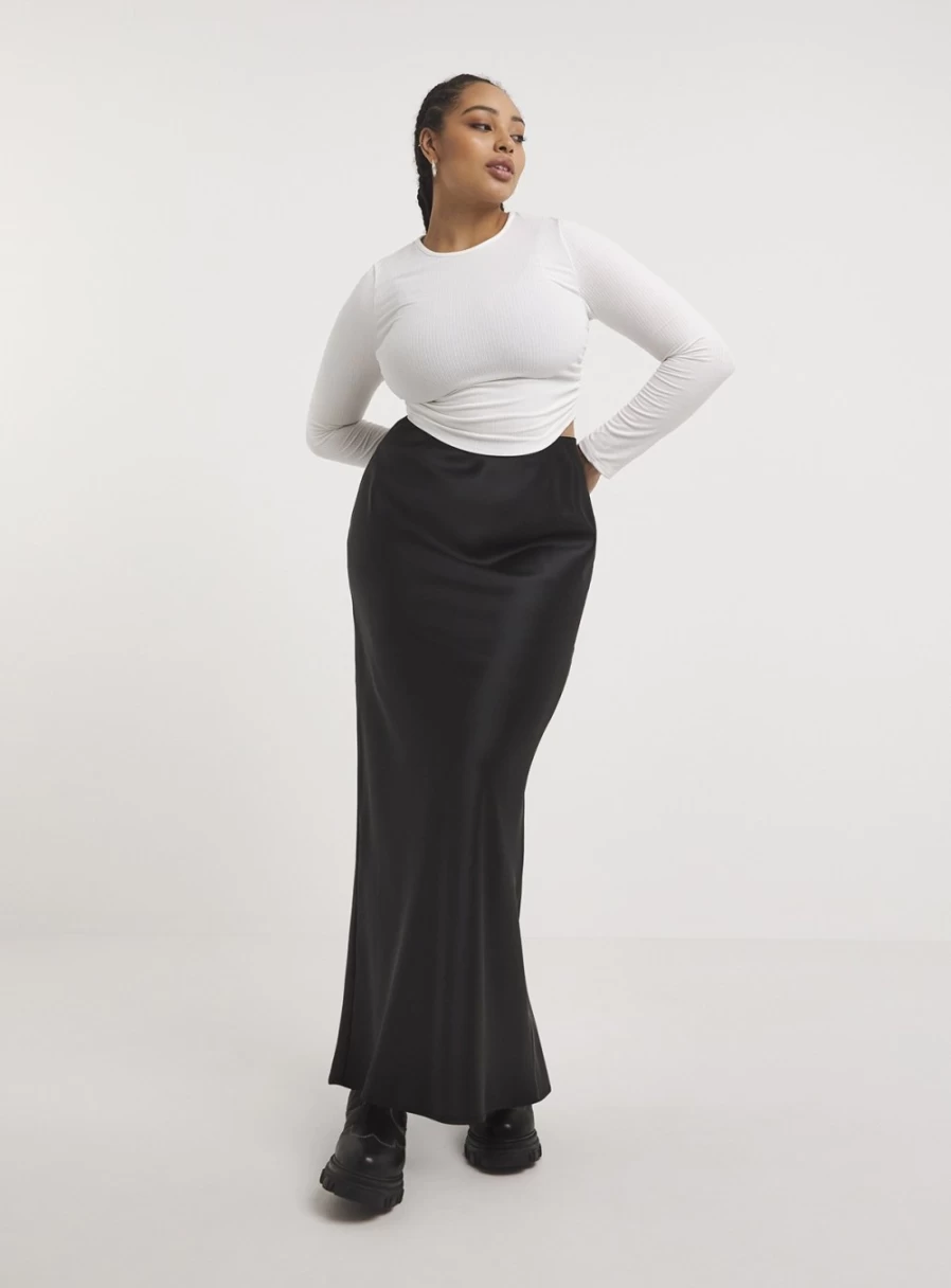 Simply Be Women's Black Satin Maxi Skirt - Size 32 Elegant Long Evening Skirt