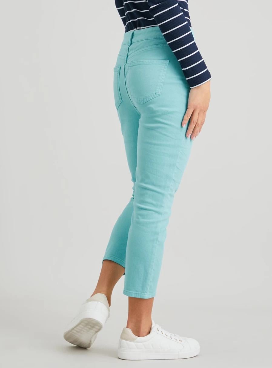 Tu Women's Turquoise High-Rise Slim Crop Jeans - Size 14 Washed Denim Stretch Fit
