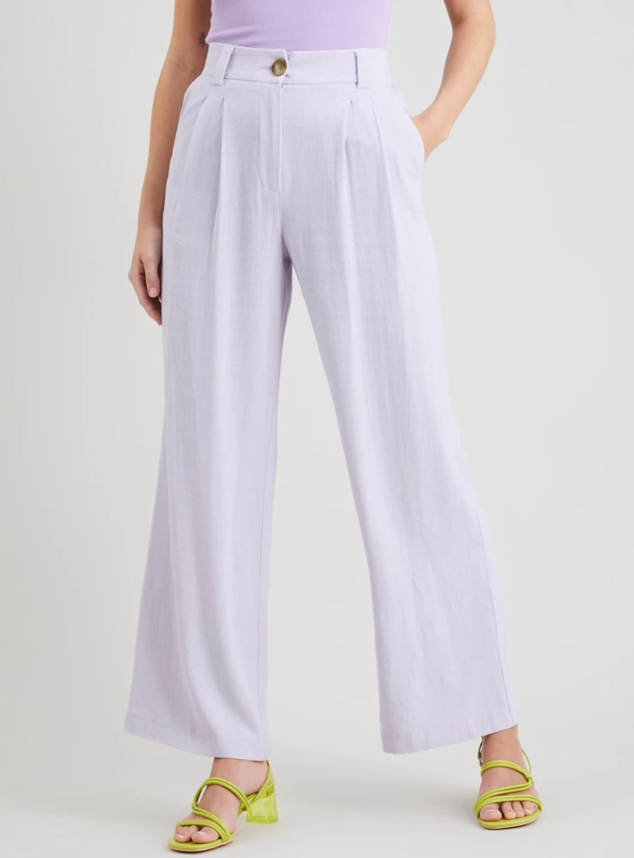 Tu Women's Lilac Wide Leg Linen Trousers - Comfortable High Waist Palazzo Pants - 16L