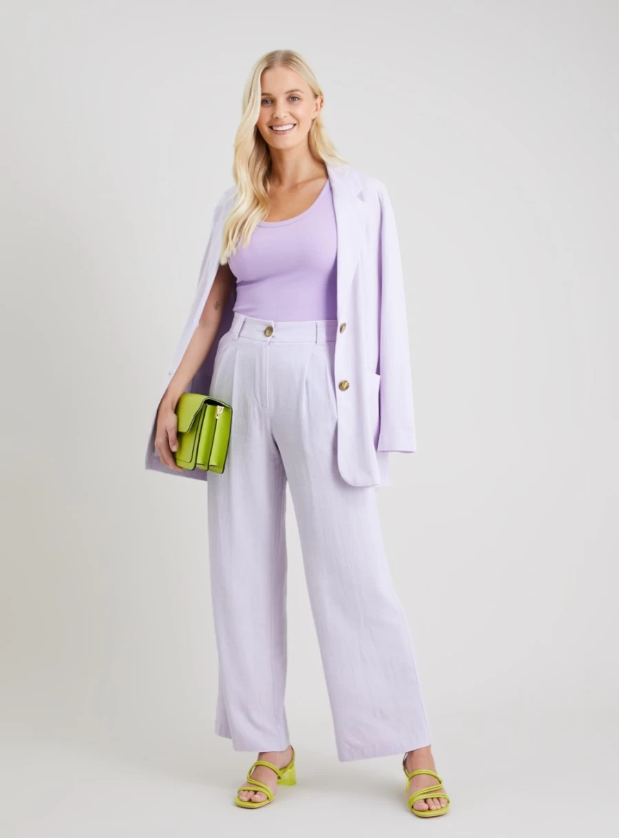 Tu Women's Lilac Wide Leg Linen Trousers - Comfortable High Waist Palazzo Pants - 16L