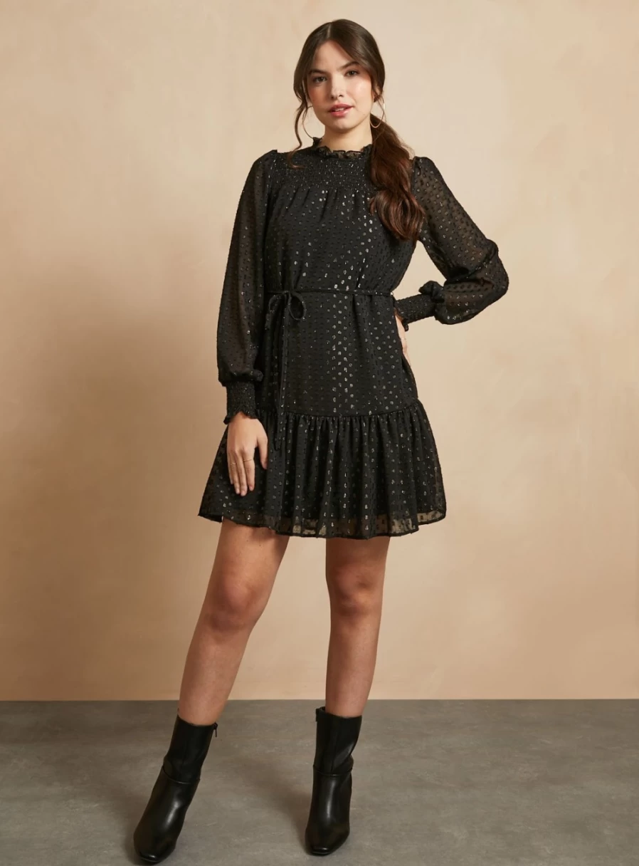 Everbelle Women's Black High Neck Dobby Dress - Elegant 10 Style Formal Wear