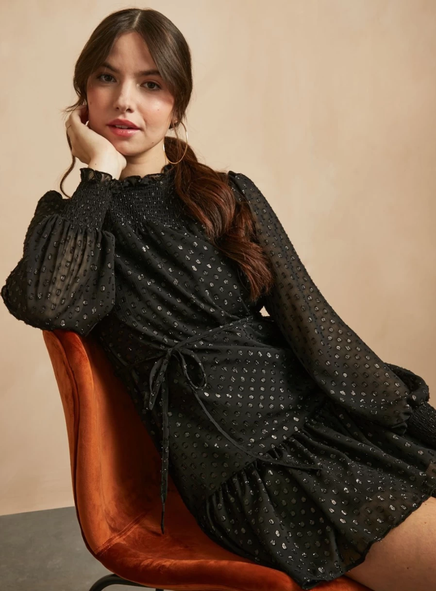 Everbelle Women's Black High Neck Dobby Dress - Elegant 10 Style Formal Wear