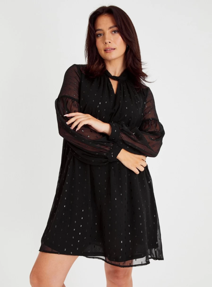 Tu Women's Black Sparkle Twist Neck Mini Dress - Elegant Party & Evening Wear