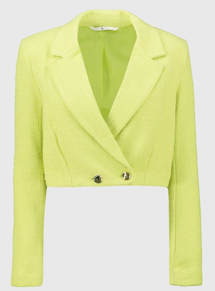 Tu Women's Lime Green Cropped Boucle Jacket - Size 16, Stylish Coordinated Outerwear