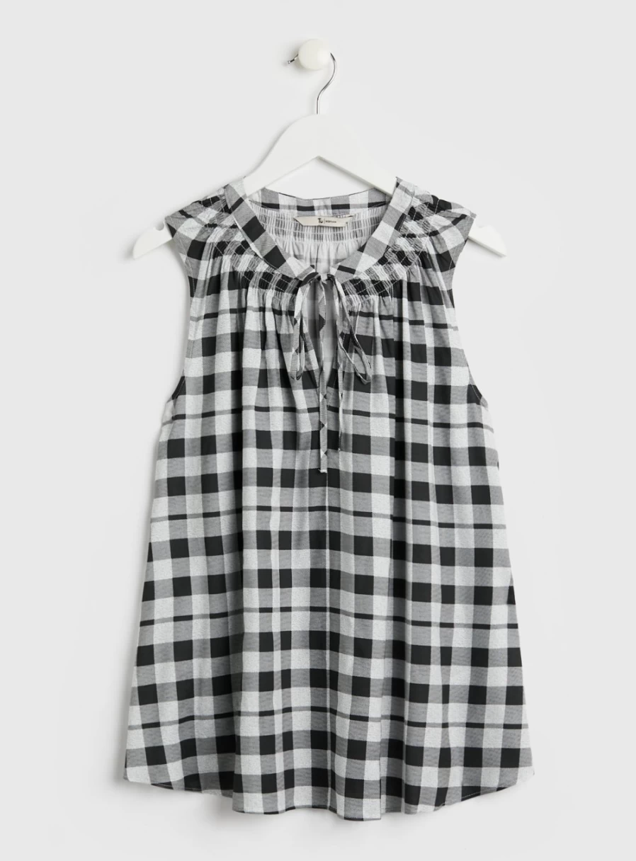 "Tu Women's Mono Gingham Tie Neck Shell Top - Stylish Casual Blouse for Women"