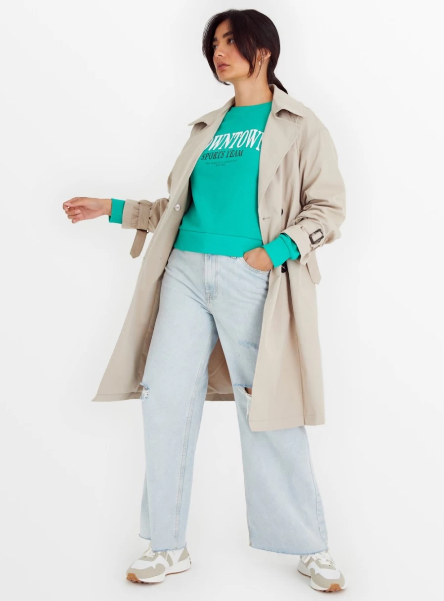 Tu Women's Green Downtown Sweatshirt - Cozy Casual Pullover Long Sleeve Top