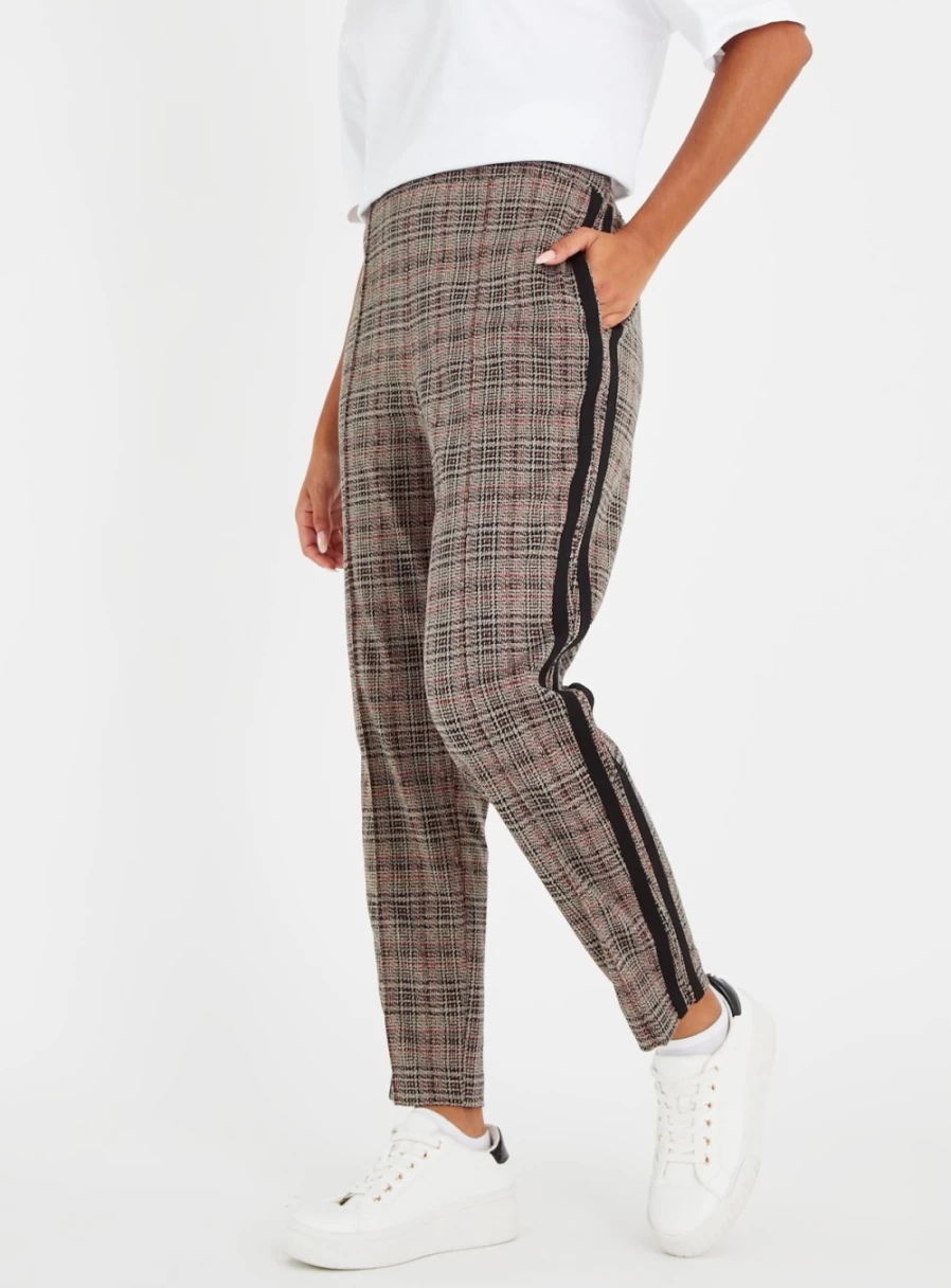 Tu Women's Brown Check Tapered Ponte Pants - Slim Fit Trousers Size 10S
