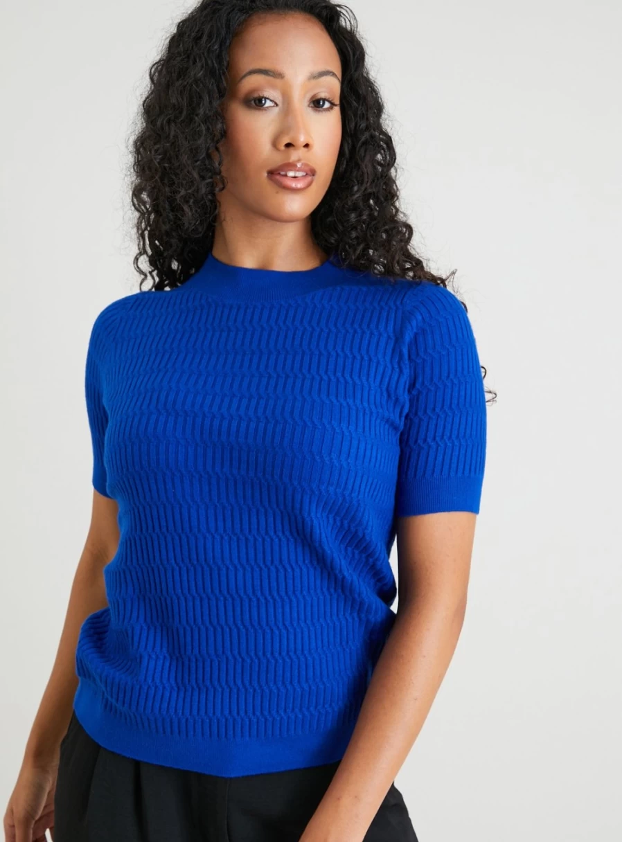 Tu Women's Bright Blue Mini Cable Knit Top - Stylish & Comfortable