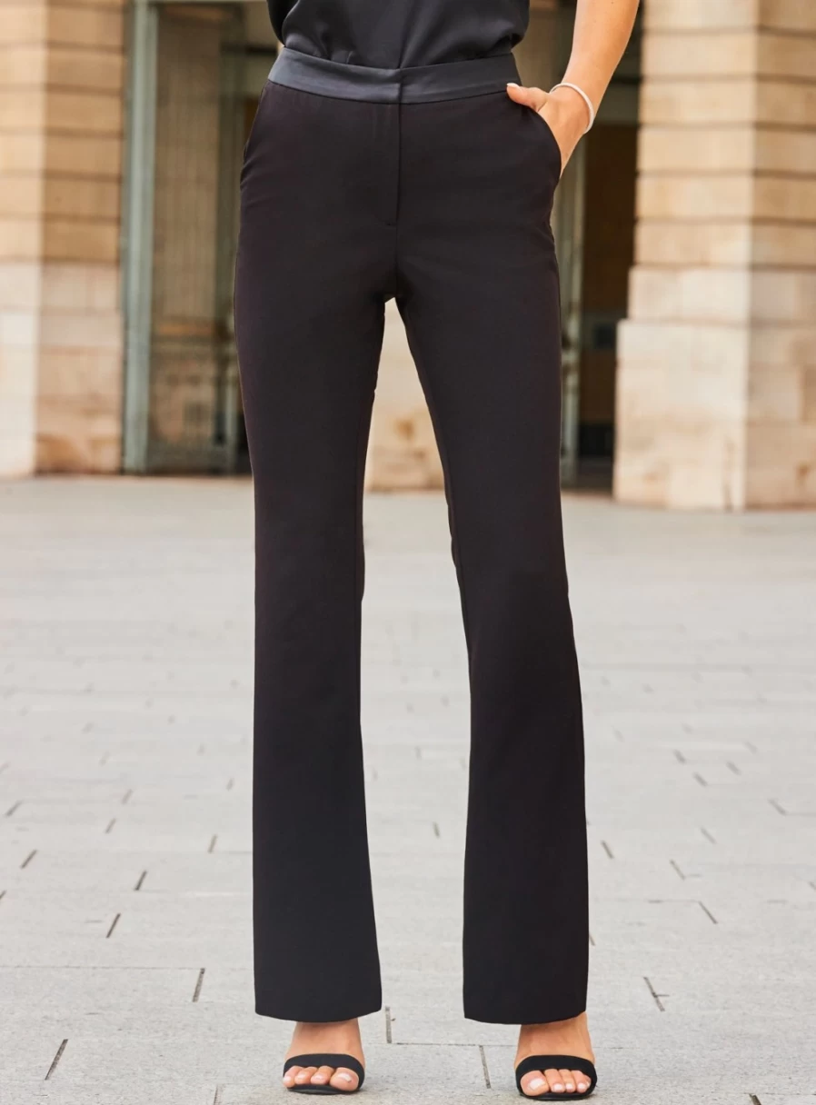 Sosandar Women's Tuxedo Style Kickflare Trousers - Classic Black Formal Pants for Elegant Outfits