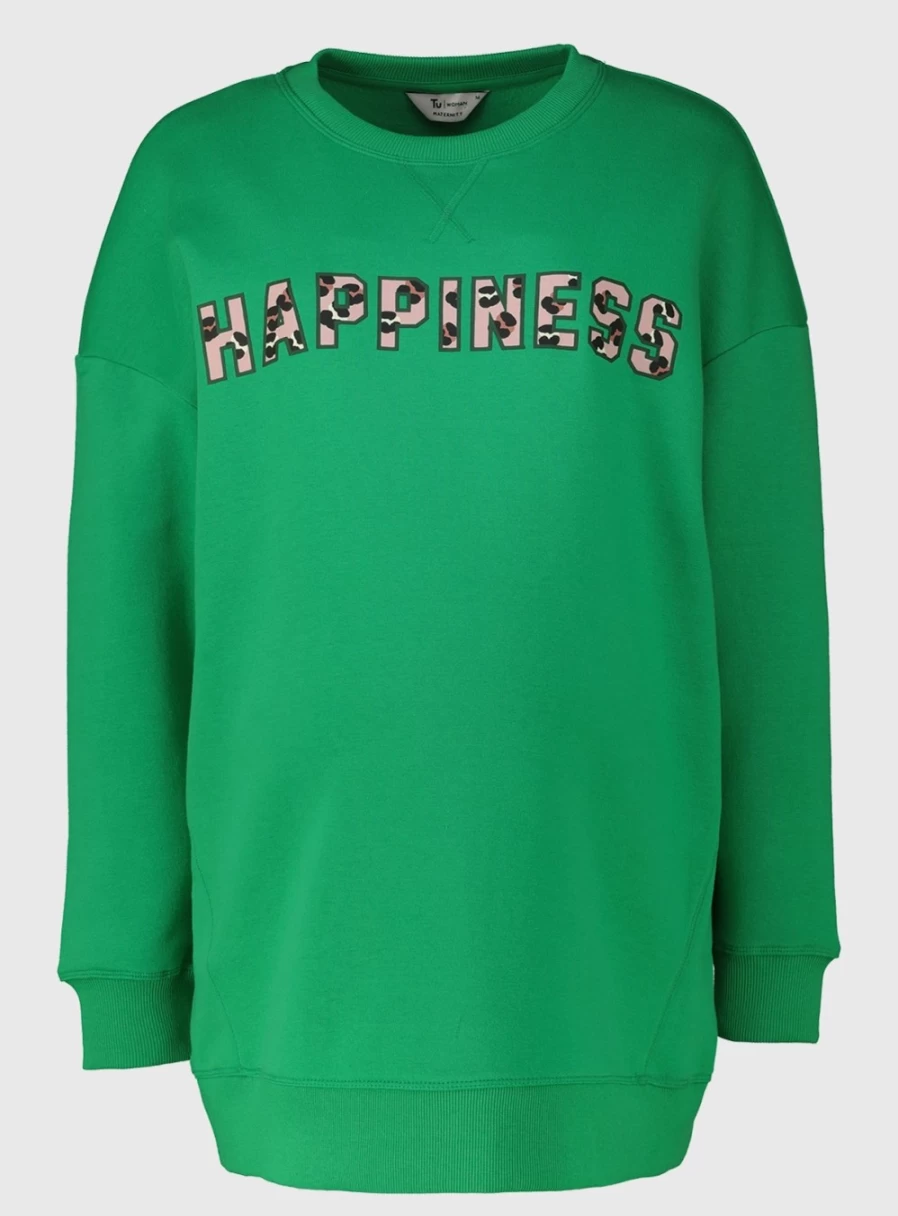 Tu Maternity Women's Green Happiness Slogan Sweatshirt - Medium Cozy Pullover