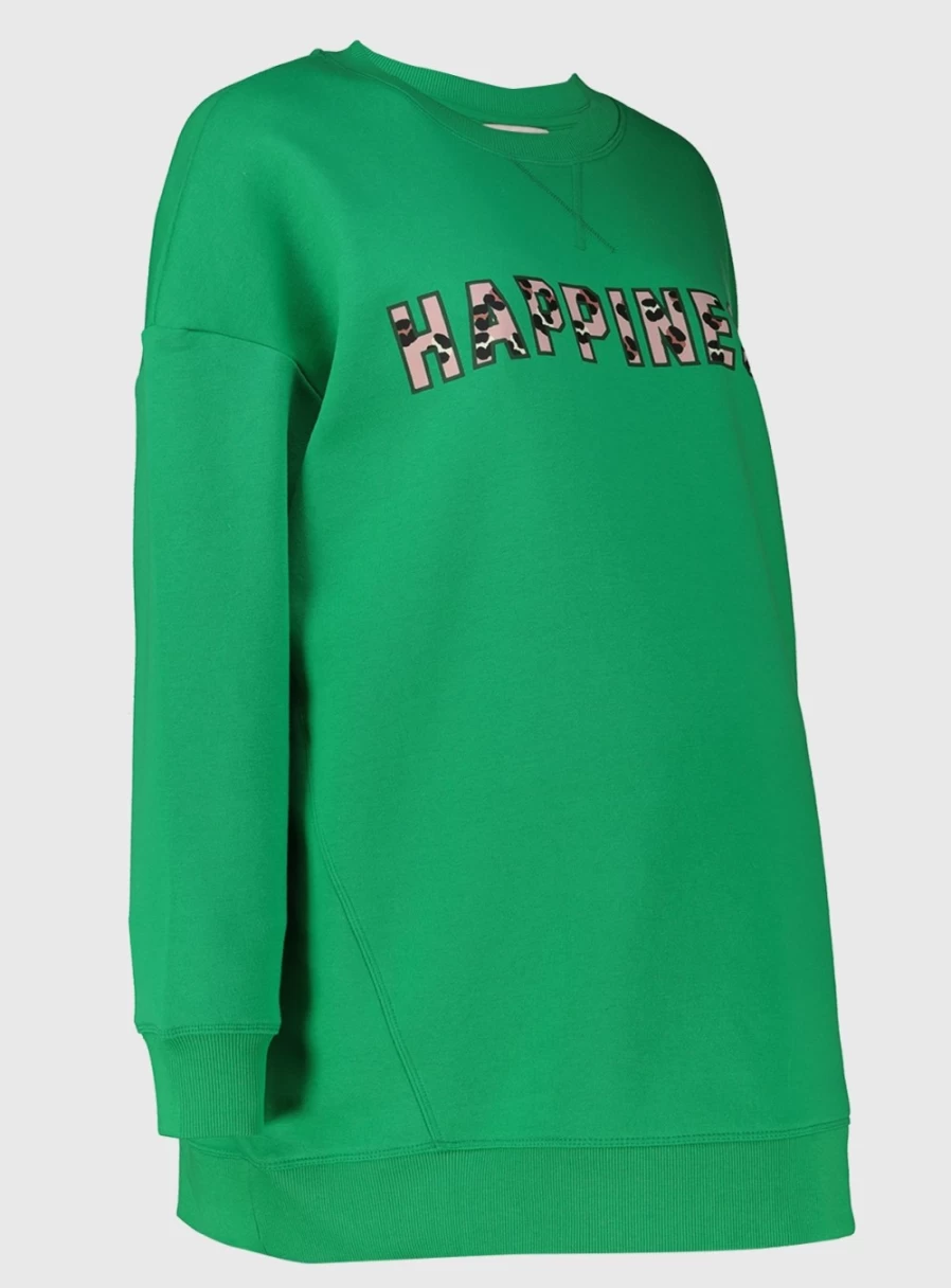 Tu Maternity Women's Green Happiness Slogan Sweatshirt - Medium Cozy Pullover