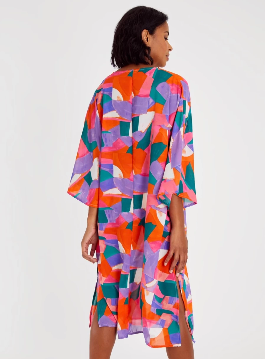 "Tu Women's Abstract Print Beach Kaftan Cover-Up - Lightweight Summer Loungewear"