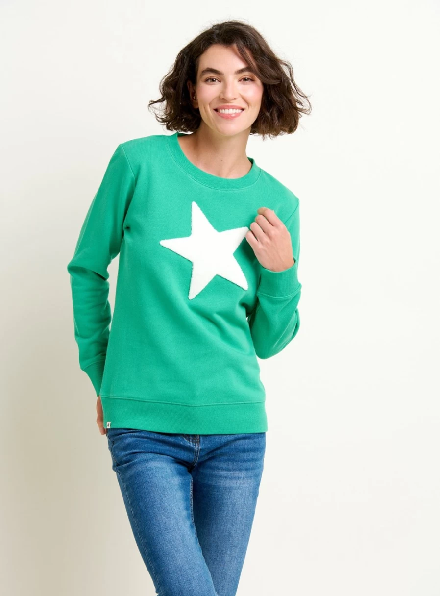 Brakeburn Women's Star Crew Neck Sweatshirt - Comfortable Casual Pullover Top
