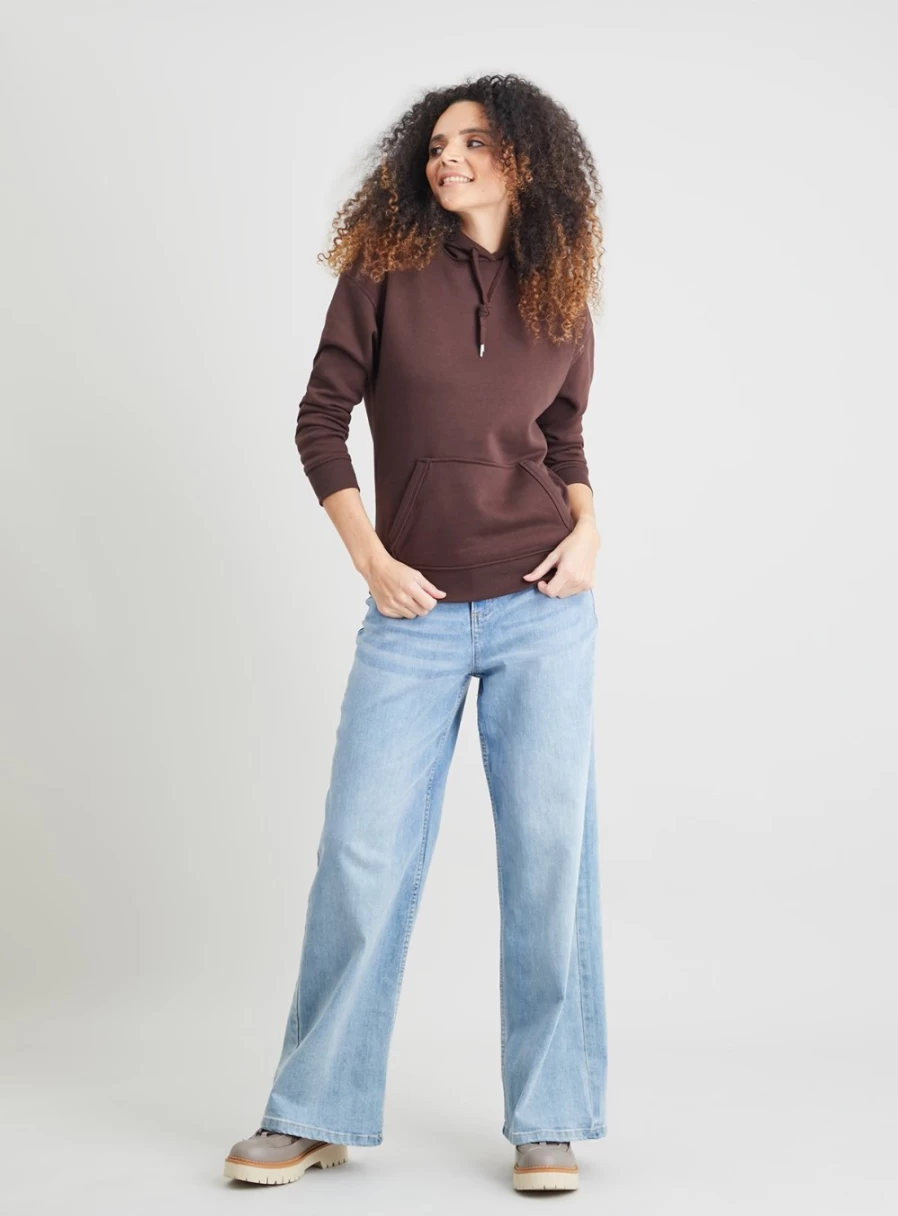 Tu Women's Brown Oversized Hoodie with Overhead Design - Size M Cozy Pullover Sweatshirt