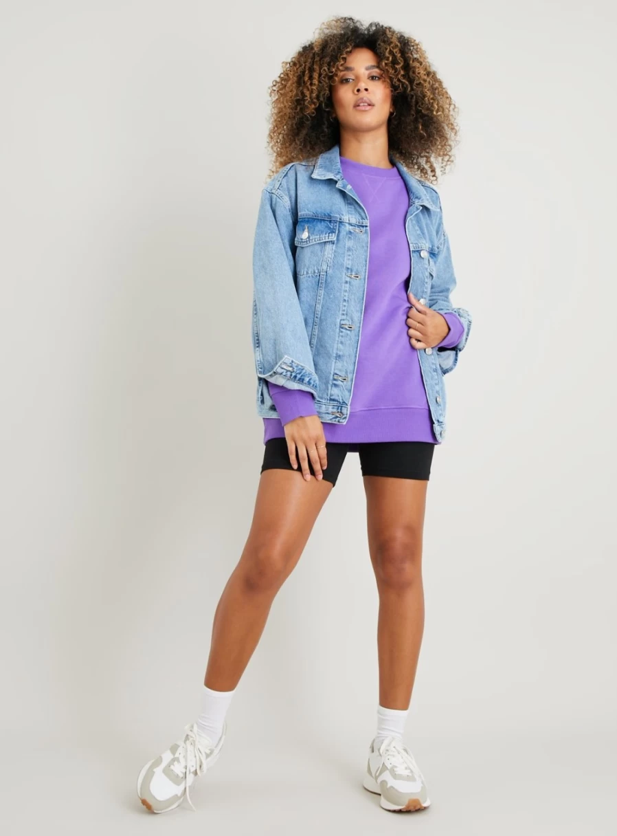 Tu Women's Purple Oversized Crew Neck Sweatshirt - Soft Casual Long Sleeve Pullover