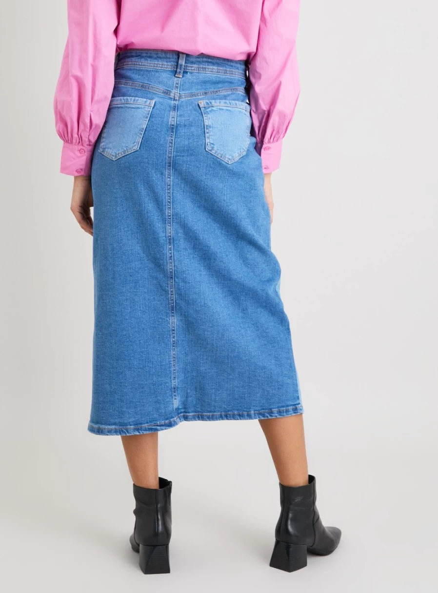 Tu Women's Mid Wash Blue Two-Tone Denim Pencil Skirt - Size 16, High Waist Slim Fit Stretch Denim Skirt for Women