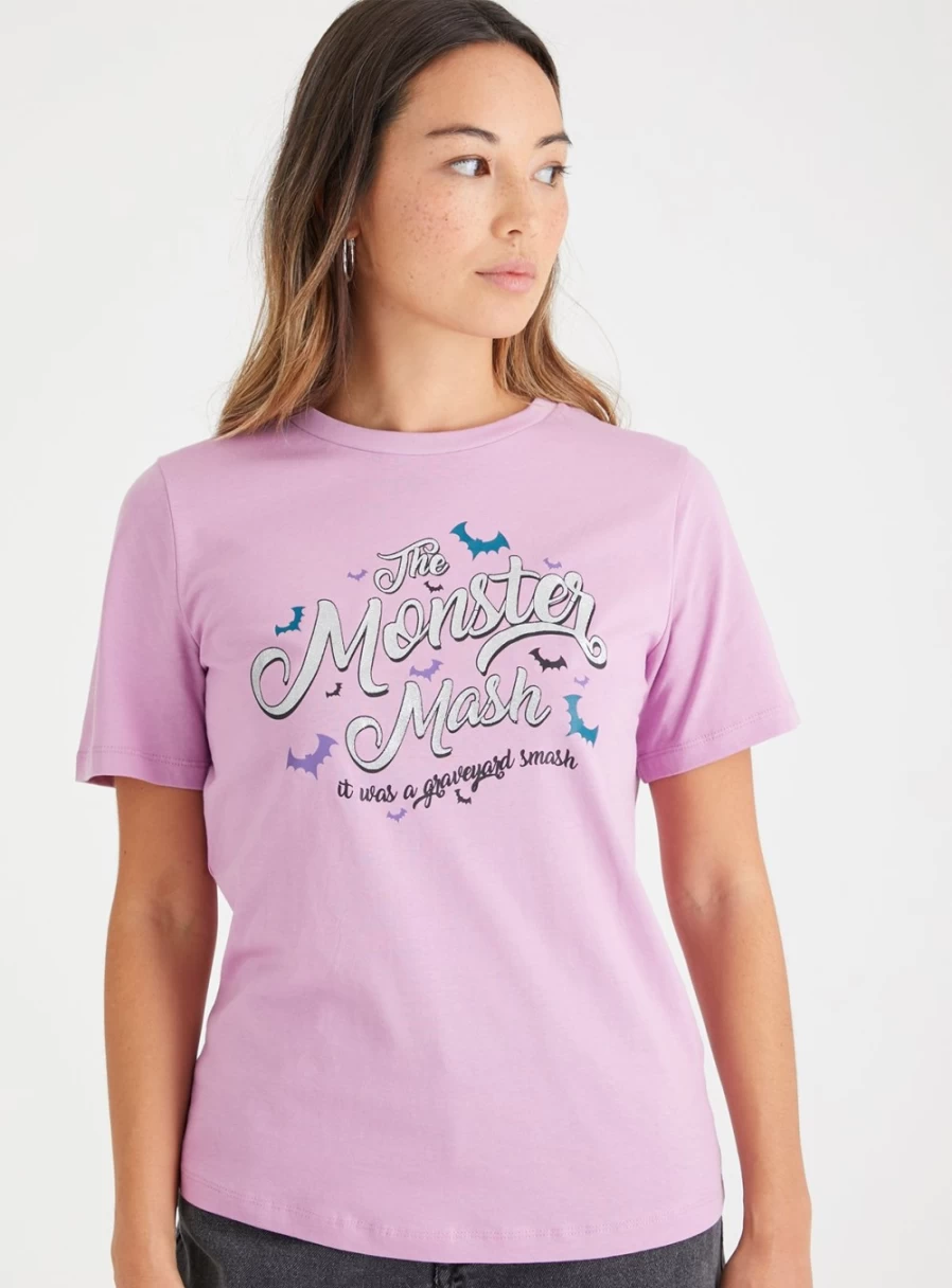 Tu Women's Lilac Monster Mash Graphic Print T-Shirt - Stylish Casual Top