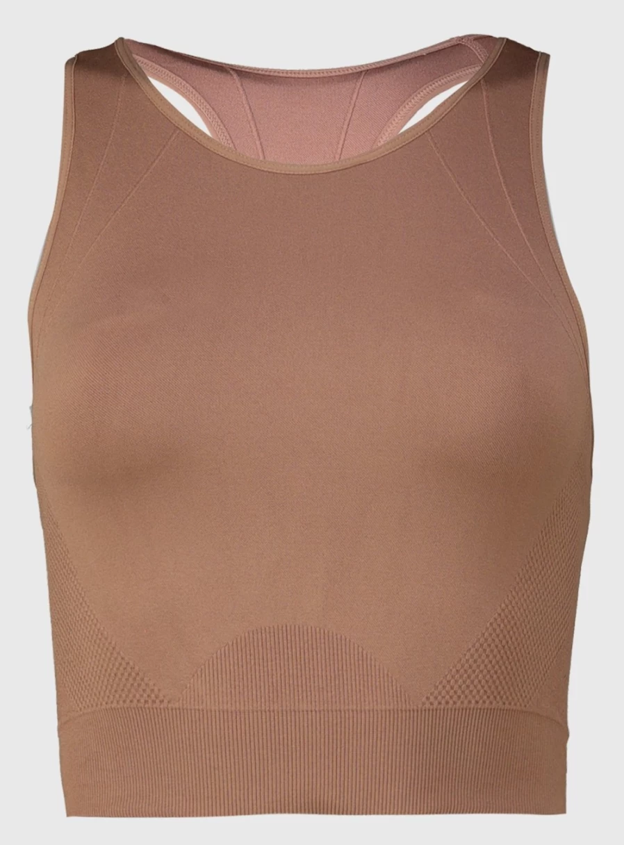 Tu Women's Active Brown Seamless Crop Top - Comfortable Workout Shirt for Women - Size L