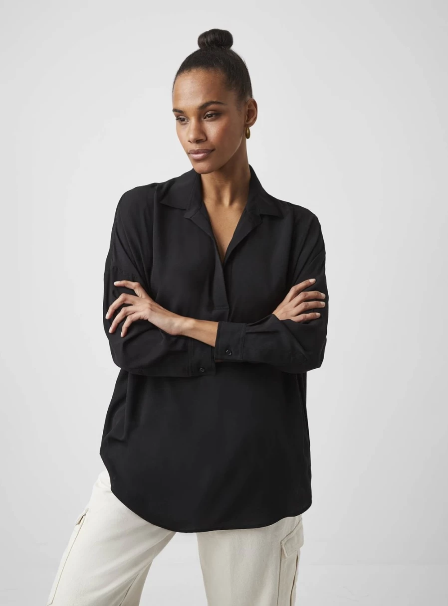 French Connection Women's Rhodes Recycled Crepe Popover Shirt in XL - Sustainable Fashion Top