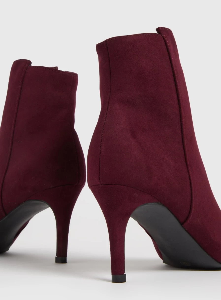 Tu Women's Berry Red Pointed Toe Faux Suede Ankle Boots - Chic Low Heel (5 Inch)