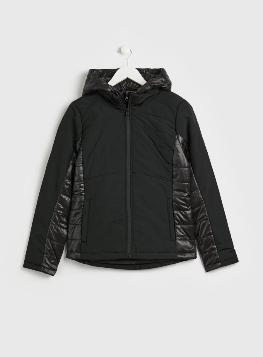 Tu Women's Black Hooded Active Jacket - Lightweight 14 Oz Water-Resistant Outdoor Sports Coat