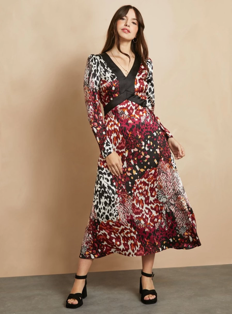 Everbelle Women's Animal Print Hammered Satin Dress - Size 14, Elegant Party Gown