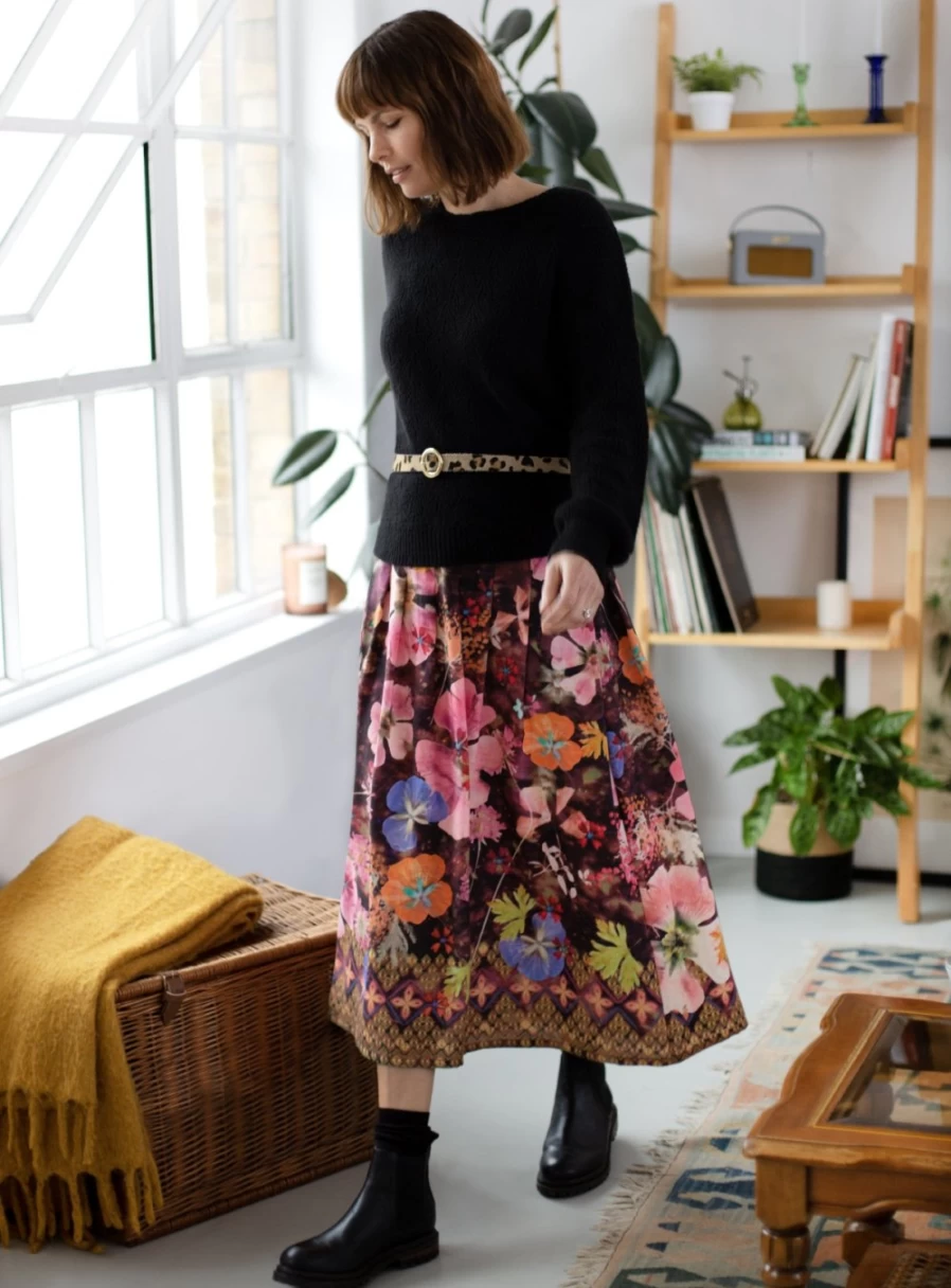 Thought Women's Emelia Sustainable Tencel Midi Skirt - Eco-Friendly A-Line Skirt
