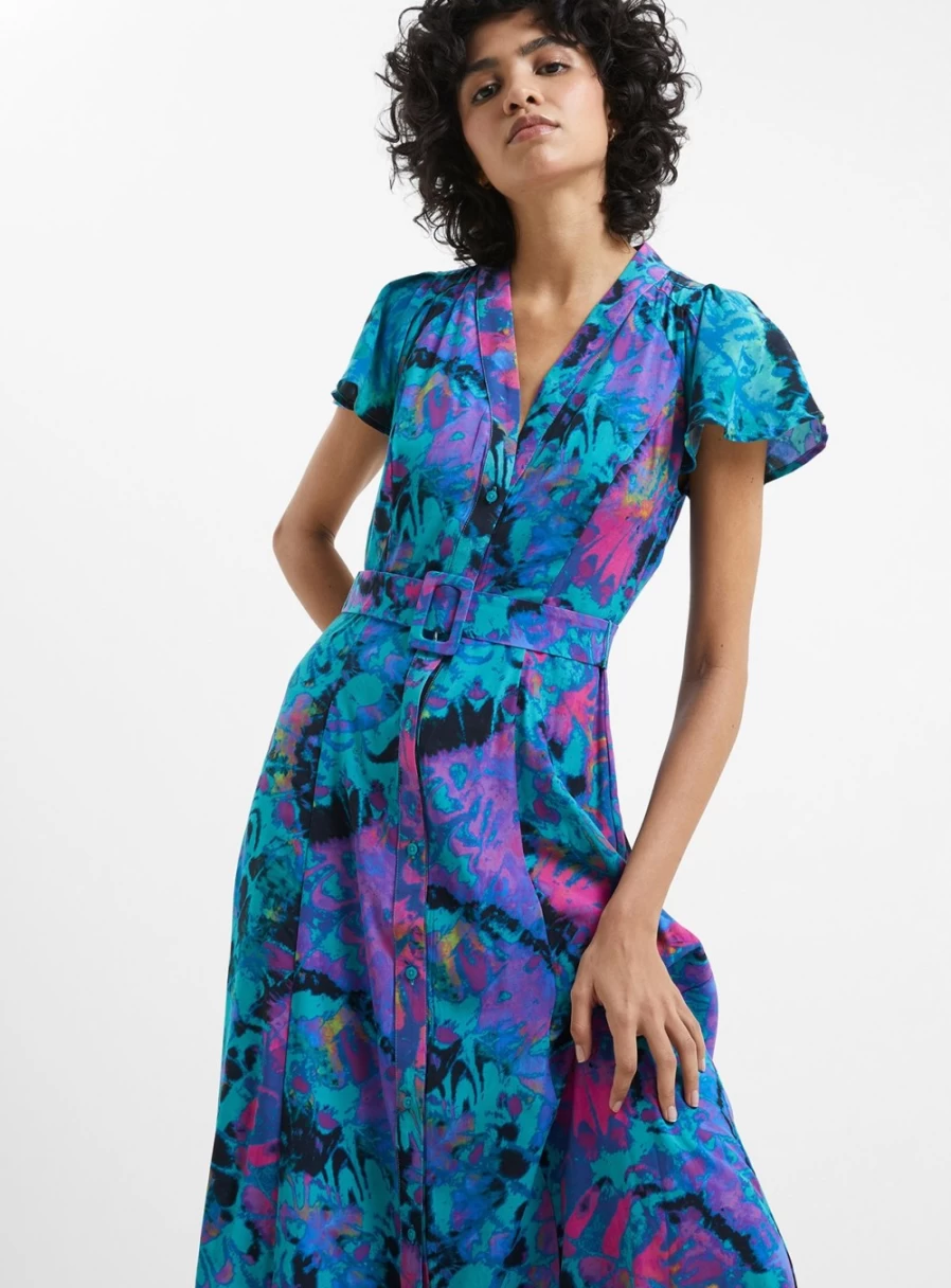 French Connection Women's Gabriella Delph Dress - Size 14 | Elegant Floral Summer Dress