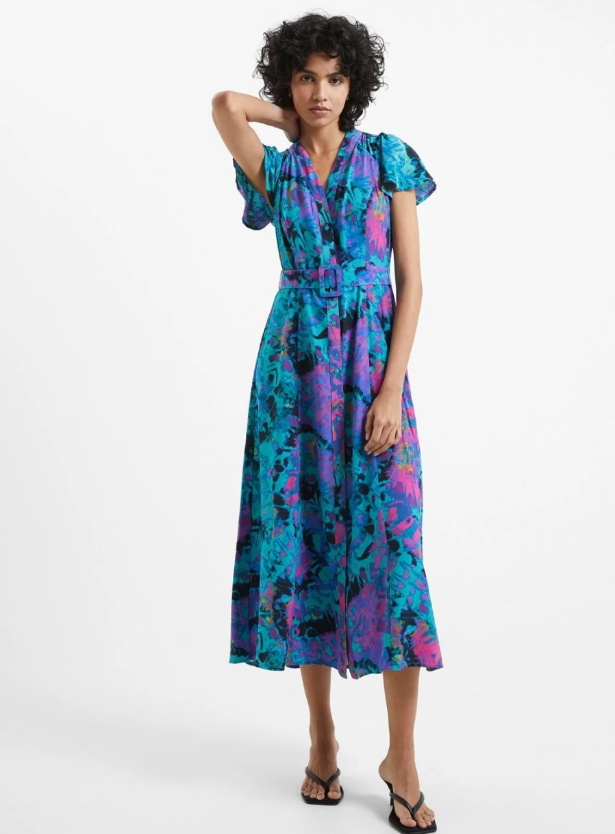 French Connection Women's Gabriella Delph Dress - Size 14 | Elegant Floral Summer Dress