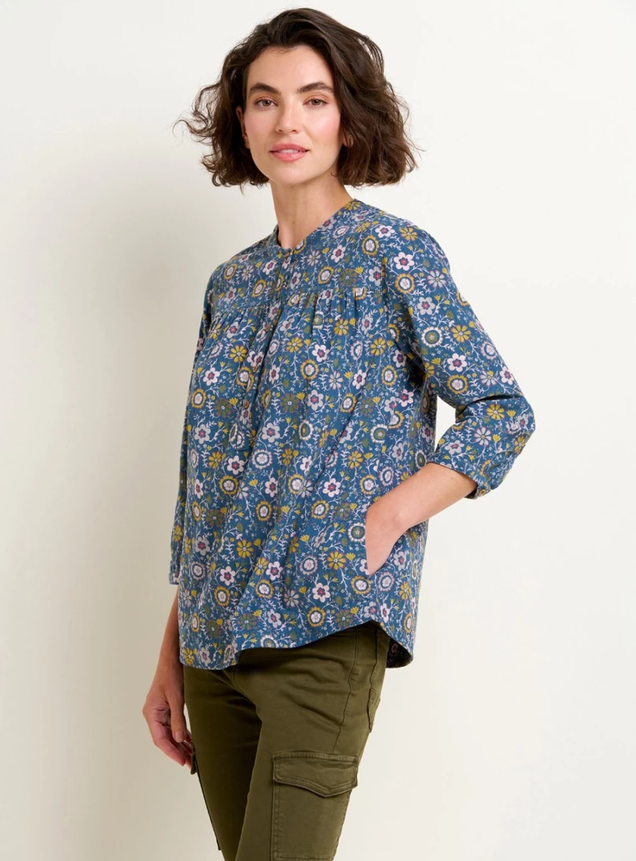 Brakeburn Women's Floral Cord Shirt - Stylish Folk Pattern Button-Up Top Size 10
