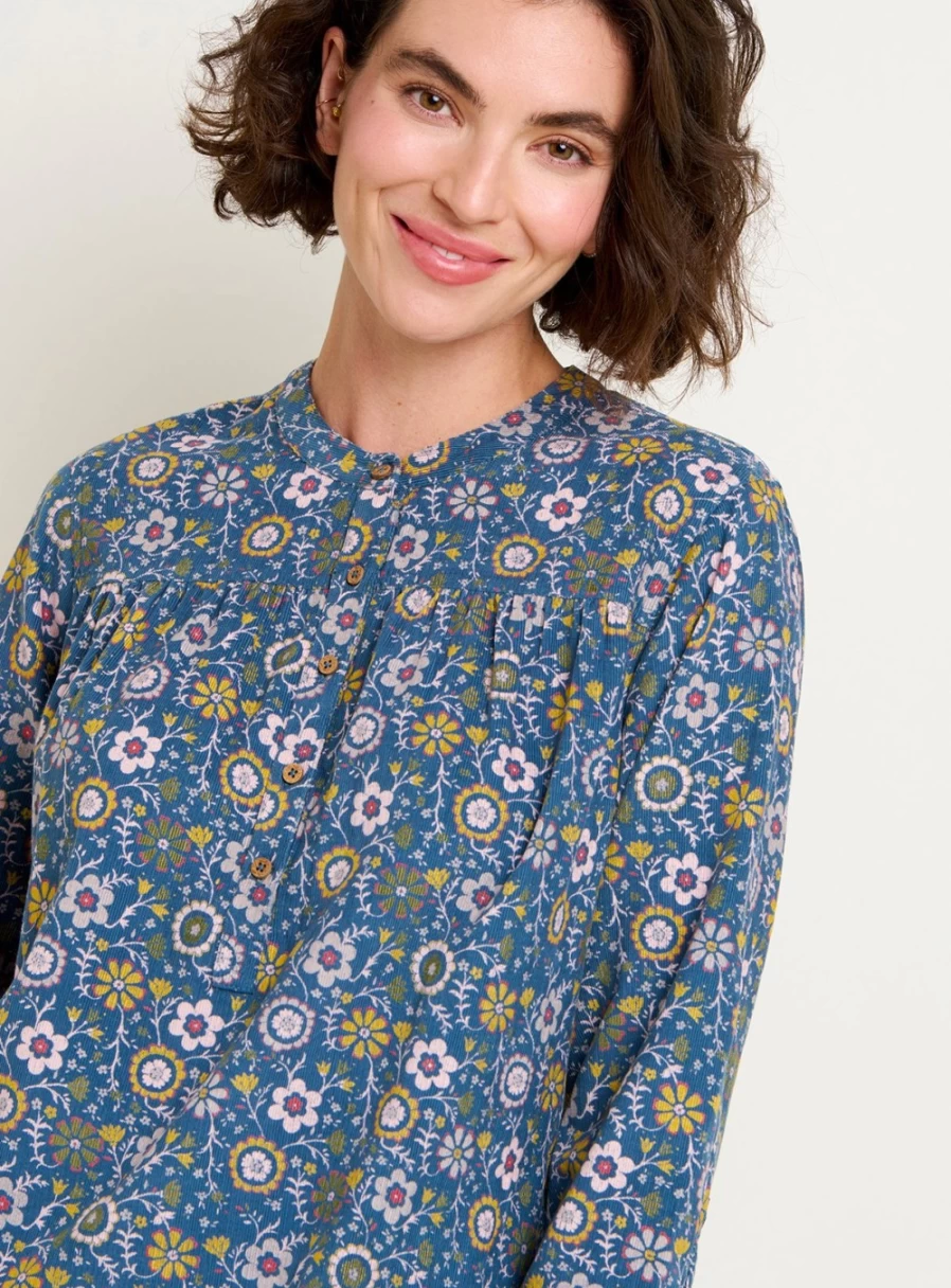 Brakeburn Women's Floral Cord Shirt - Stylish Folk Pattern Button-Up Top Size 10