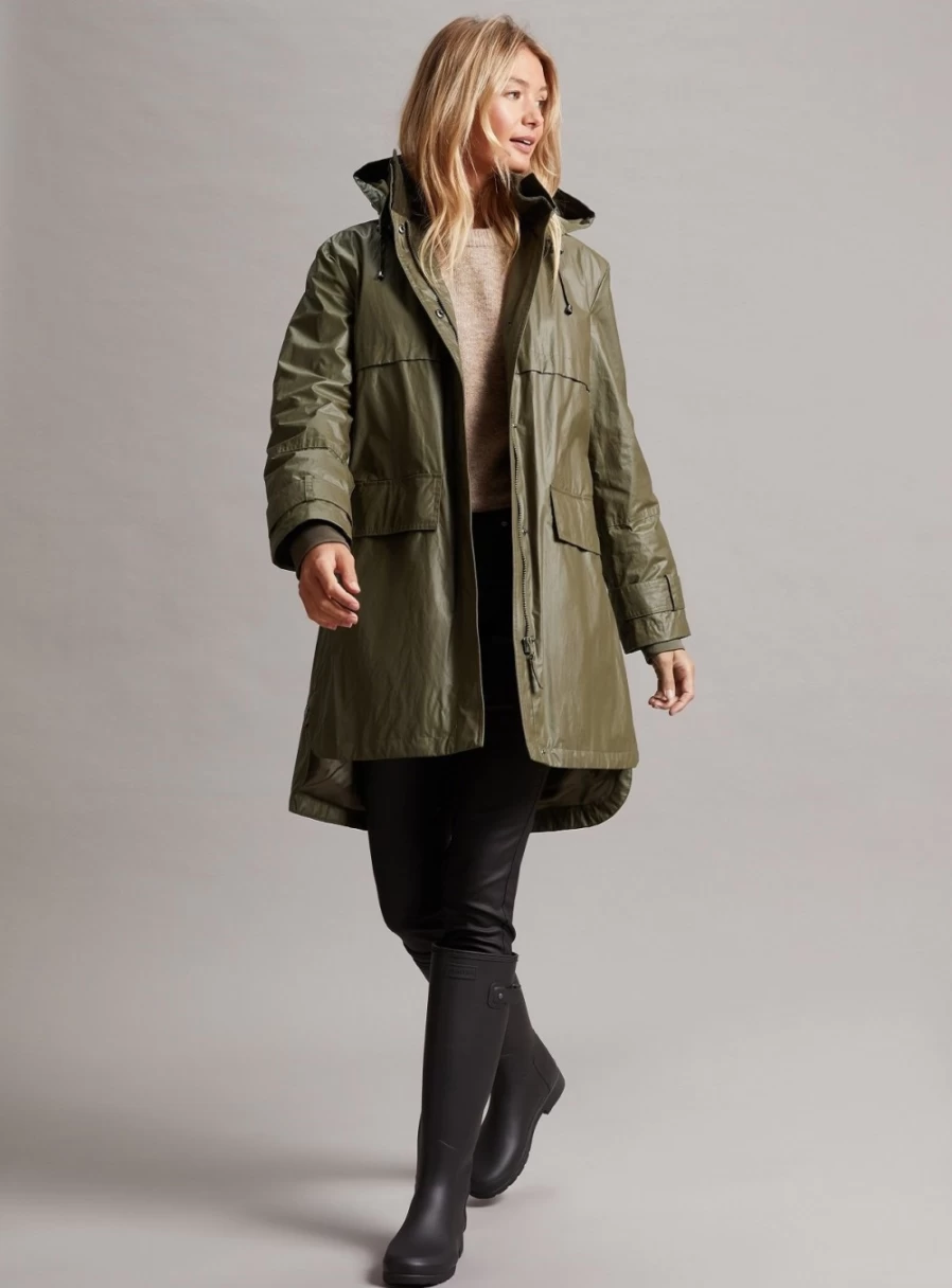 "Four Seasons Women's Mid-Length Coated Cotton Jacket – All-Weather Comfort"